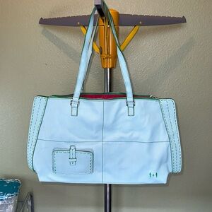 ViaVegan Purse Baby Blue with Green Stitching